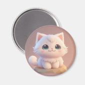 Niedlich Big Eyes Fluffy White Kitten Magnet (Vorderseite/Rückseite)
