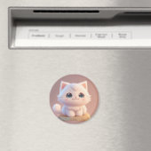 Niedlich Big Eyes Fluffy White Kitten Magnet (In Situ (Geschirrspüler))