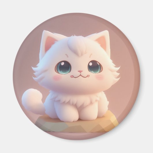 Niedlich Big Eyes Fluffy White Kitten Magnet (Vorne)