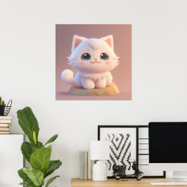 Niedlich Big Eyes Fluffy White Kitten Poster