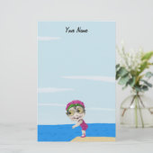 Niedlich Big Eyes Schwimmer Girl Pink Polka Dots Briefpapier (Stehend Vorderseite)