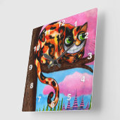 Niedlich Big Green Eyes Calico Cheshire Cat Quadratische Wanduhr (Winkel)