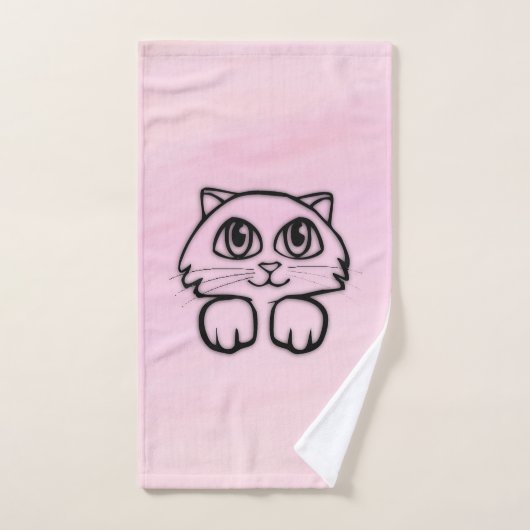 Niedlich Big Mit Augen Cat Peeking Pink Badhandtuch Set (Handtuch)