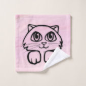 Niedlich Big Mit Augen Cat Peeking Pink Badhandtuch Set (Waschlappen)