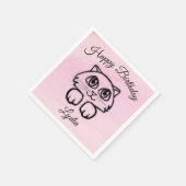 Niedlich Big Mit Augen Cat Peeking Pink Happy Gebu Serviette (Ecke)