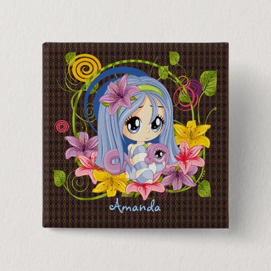 Niedlich Big Mit Augen Chibi Dragon Fairy Button (Vorderseite)