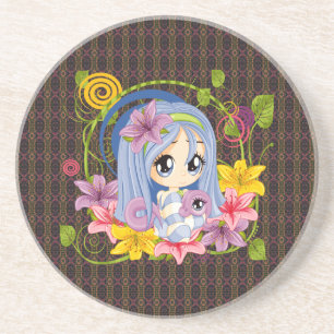 Niedlich Big Mit Augen Chibi Dragon Fairy Untersetzer
