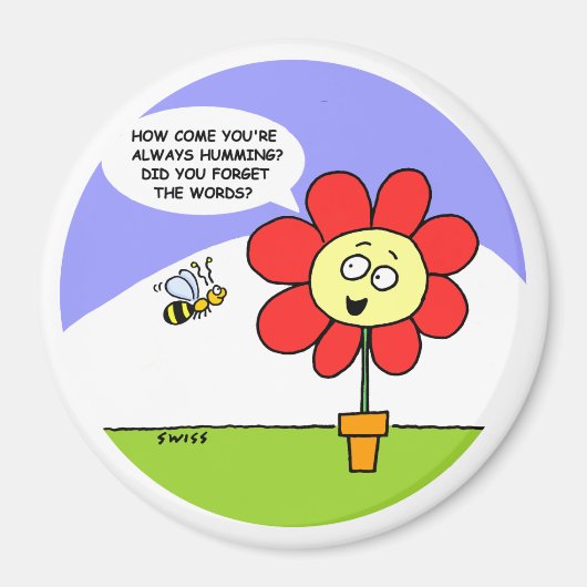 Niedlich Big Red Blume und Bienen Cartoon Kunst Magnet (Vorne)