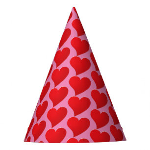 Niedlich Big Red Hearts rosa Muster Geburtstag Partyhütchen