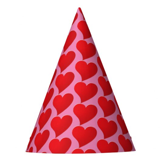 Niedlich Big Red Hearts rosa Muster Geburtstag Partyhütchen (Vorderseite)