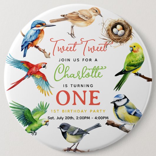 Niedlich Bird 1. Geburtstag Party Button (Vorderseite)