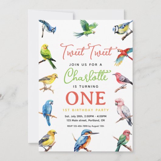 Niedlich Bird 1. Geburtstag Party Einladung (Vorderseite)