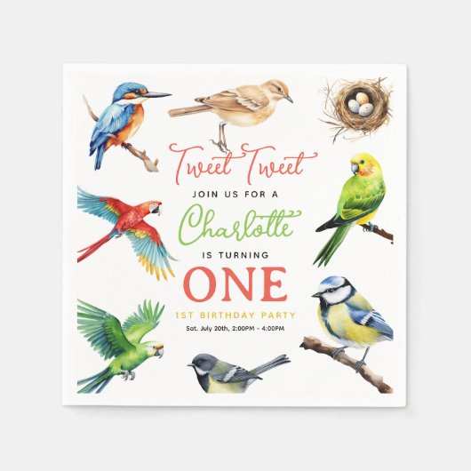 Niedlich Bird 1. Geburtstag Party Serviette (Vorderseite)