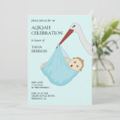 Niedlich Bird Blue Baby Boy Aqiqah Einladung (Stehend Vorderseite)