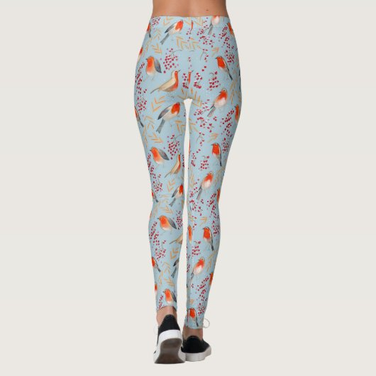 Niedlich Bird Blue Robin Winter Weihnachtsmuster Leggings (Rückseite)