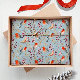 Niedlich Bird Blue Robin Winter Weihnachtsmuster Seidenpapier