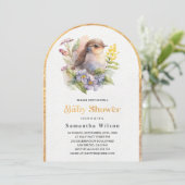 Niedlich Bird Floral Spring Baby Dusche Einladung (Stehend Vorderseite)