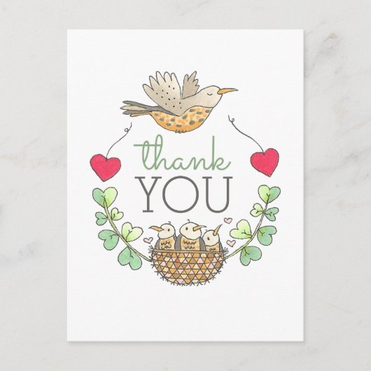 Niedlich Bird Nest Vielen Dank Postkarte (Vorderseite)