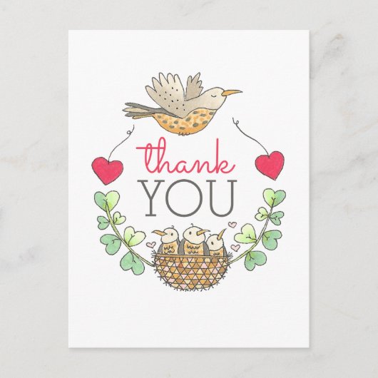 Niedlich Bird Nest Vielen Dank Postkarte (Vorderseite)
