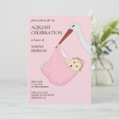 Niedlich Bird Pink Baby Girl Aqiqah Einladung (Stehend Vorderseite)