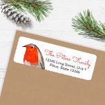 Niedlich Bird Red Robin Blue Christmas<br><div class="desc">Ein niedliches Vogel-Botanisches Mailing-Label für Ihren Weihnachtsurlaub Post mit niedlicher handgemalt roten Robinvogel-Abbildung auf einem schneeweißen Hintergrund Himmel. Original-Kunstwerk von Caroline Bonne Müller</div>