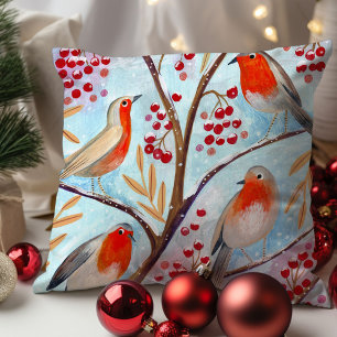 Niedlich Bird Red Robin Blue Christmas Family Kissen