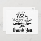 Niedlich Birds Loverbird Schwarz-weiß Wedding Dank Postkarte (Vorne/Hinten)
