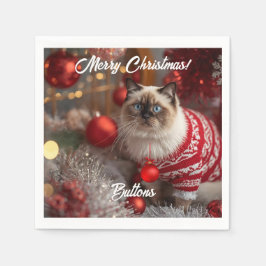 Niedlich Birman Cat Weihnachtszeitung Personalisie Serviette
