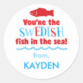 Niedlich bist du der schwedische Fisch-Valentinsta Runder Aufkleber (Vorderseite)