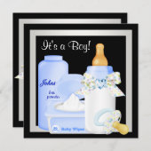 Niedlich Black and Blue Baby Boy Dusche Einladung (Vorne/Hinten)