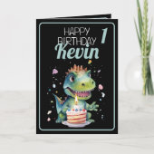 Niedlich Black and Green Dinosaur Boy 1. Geburtsta Karte (Vorderseite)