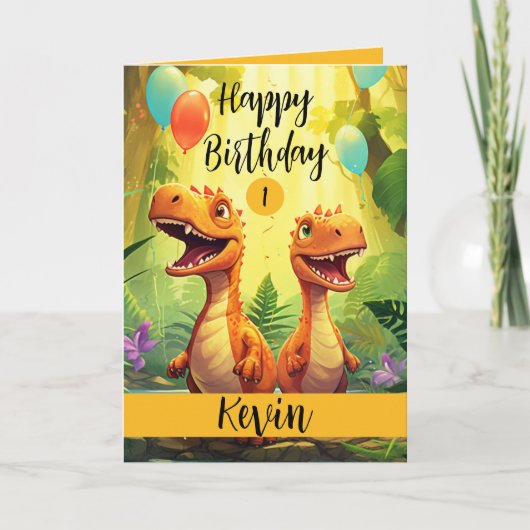 Niedlich Black and Orange Trex Ballon 1. Geburtsta Karte (Vorderseite)