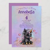 Niedlich Black Baby Unicorn und Herz Einladung (Vorne/Hinten)