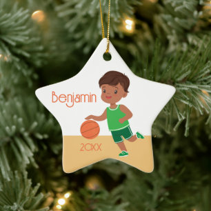 Niedlich Black Boy Basketball Personalisiert Weihn Keramik Ornament