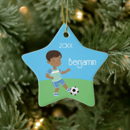 Niedlich Black Boy Soccer Personalisierte Weihnach Keramik Ornament