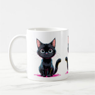 Niedlich Black Cat Anime Illustration Spielerische Kaffeetasse