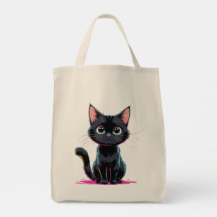 Niedlich Black Cat Anime Illustration Spielerische Tragetasche