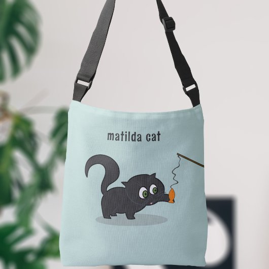Niedlich Black Cat Blue Crossbody Bag Tragetaschen Mit Langen Trägern