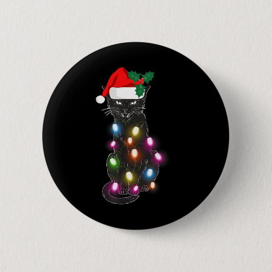 Niedlich Black Cat Christmas Light Fun Cat Lover C Button (Vorderseite)