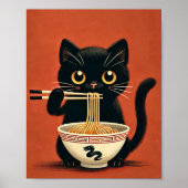 Niedlich Black Cat Eating Ramen Kawaii Noodle Wall Poster (Vorne)