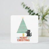 Niedlich Black Cat Frohe Weihnachtsbaum Urlaub Einladung (Stehend Vorderseite)