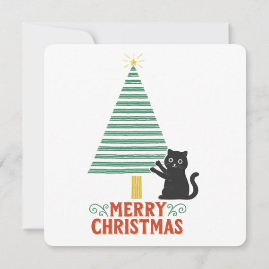 Niedlich Black Cat Frohe Weihnachtsbaum Urlaub Einladung (Vorderseite)