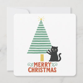Niedlich Black Cat Frohe Weihnachtsbaum Urlaub Einladung