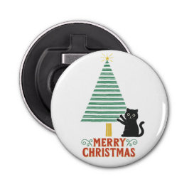 Niedlich Black Cat Frohe Weihnachtsbaum Urlaub Flaschenöffner