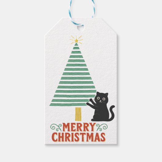 Niedlich Black Cat Frohe Weihnachtsbaum Urlaub Geschenkanhänger (Vorderseite)