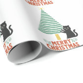 Niedlich Black Cat Frohe Weihnachtsbaum Urlaub Geschenkpapier (Rolleneckpunkt)