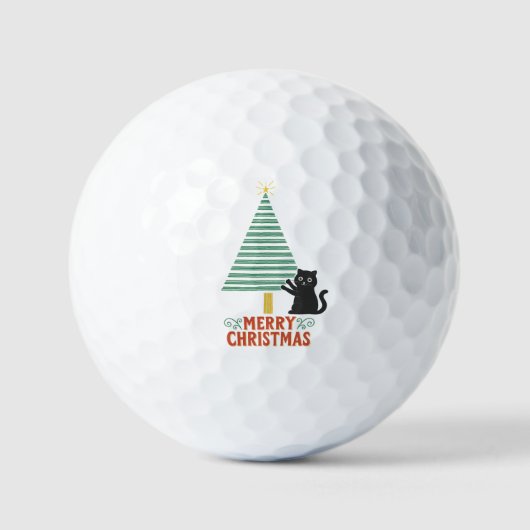 Niedlich Black Cat Frohe Weihnachtsbaum Urlaub Golfball (Vorderseite)