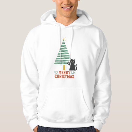 Niedlich Black Cat Frohe Weihnachtsbaum Urlaub Hoodie (Vorderseite)
