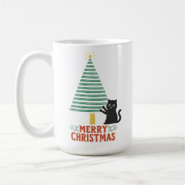 Niedlich Black Cat Frohe Weihnachtsbaum Urlaub Kaffeetasse