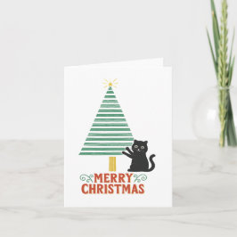 Niedlich Black Cat Frohe Weihnachtsbaum Urlaub Karte